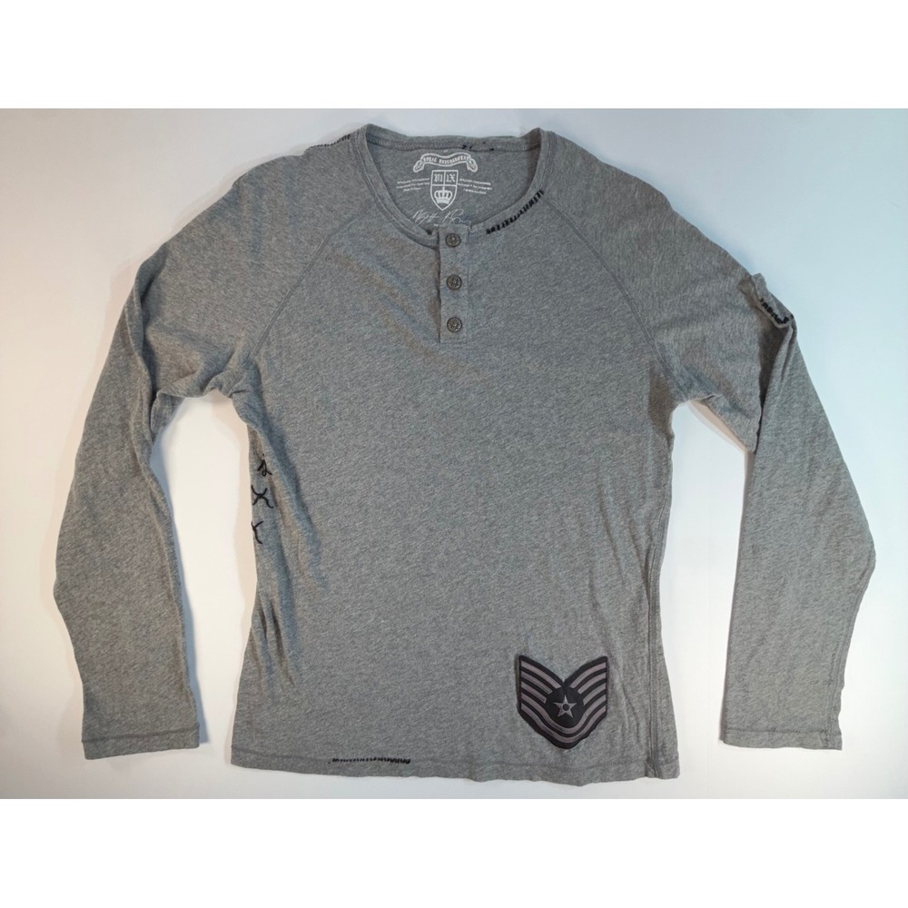 Royal Underground Mens Grey Cotton Cashmere Henley Long Sleeve Shirt Medium